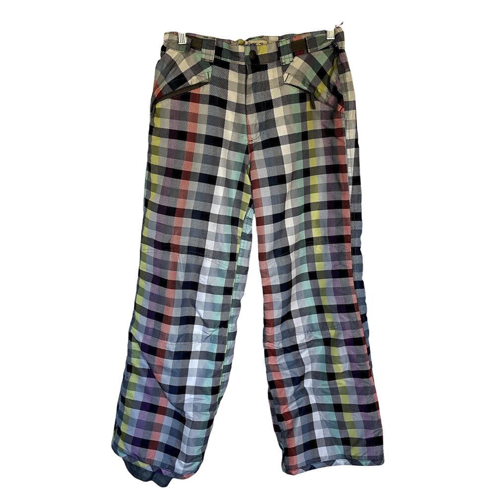 Cherokee checkered colorful kids snowpants pockets size XL stain flaw winter